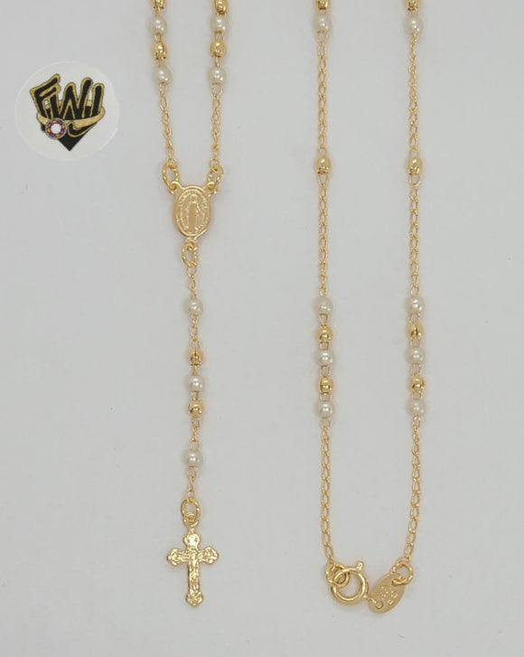 (1-3328) Laminado de oro - Collar del Rosario de la Virgen Milagrosa de 3 mm - 18
