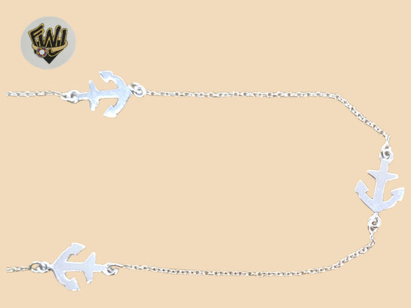 (2-0173) 925 Sterling Silver - 1mm Anchors Anklet - 10