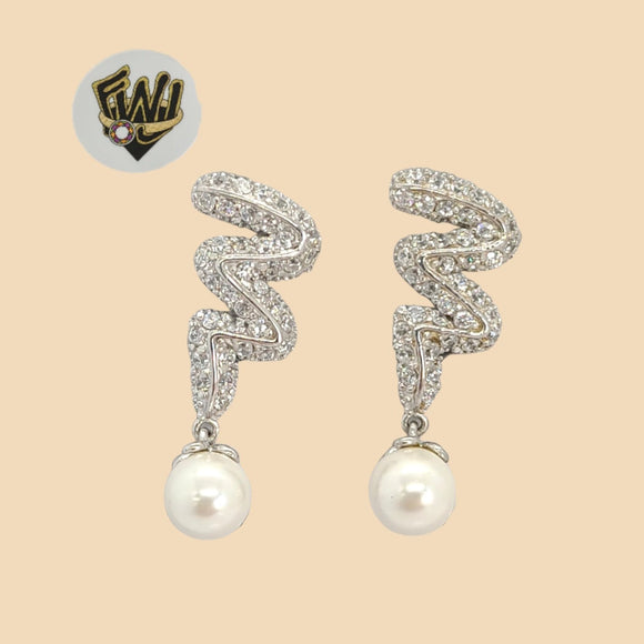 (2-3454) 925 Sterling Silver - Pearl Dangle Earrings - Fantasy World Jewelry