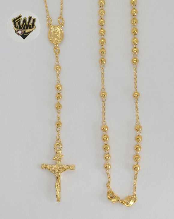 (1-3317-2) Gold Laminate - 4mm Guadalupe Virgin Rosary Necklace - 18