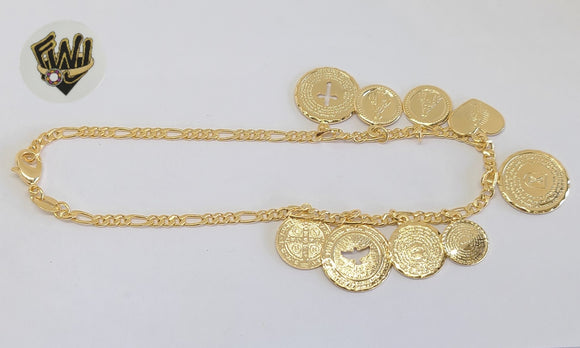 (1-0260) Gold Laminate - 3mm Figaro Anklet w/Charms - 10