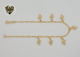 (1-0267) Gold Laminate - 2mm Figaro Link Turtle Anklet - 10" - BGF
