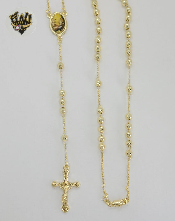 (1-3336) Gold Laminate - 5mm Saint Michael Archangel Rosary Necklace - 24