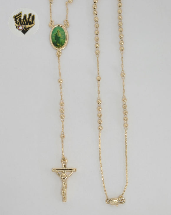(1-3325-1) Gold Laminate - 3mm Saint Jude Thaddeus Rosary Necklace - 20