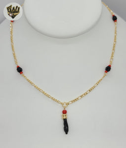 (1-6256) Gold Laminate - 2.5mm Figaro Link Azabache Necklace - BGF - Fantasy World Jewelry