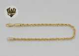 (1-0046) Gold Laminate - 4mm Rope Link Anklet - 9.5" - BGF - Fantasy World Jewelry