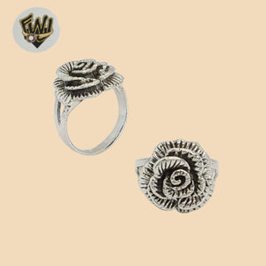 (2-5072) 925 Sterling Silver - Flower Oxidized Ring