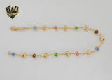 (1-0133-1) Gold Laminate - 6mm Multicolor Hearts Anklet - 9.5" - BGF