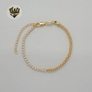 (1-0514) Laminado de oro - Pulsera de circón con eslabones de palomitas de maíz de 3 mm - 7" - BGF