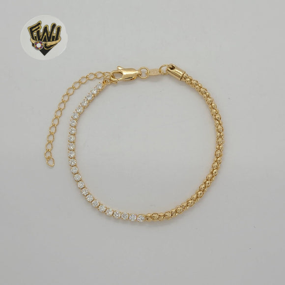 (1-0514) Gold Laminate - 3mm Popcorn Link Zircon Bracelet - 7