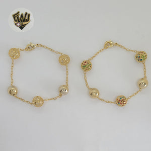 (1-0713) Laminado de Oro - Brazalete de Bolas de 2mm - 8" - BGO