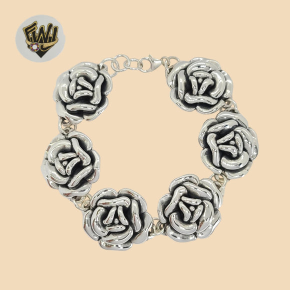 (2-0339) 925 Sterling Silver - 24mm Flower Link Bracelet.