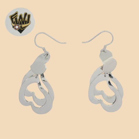 (2-3363) 925 Sterling Silver - Heart Dangle Earrings. - Fantasy World Jewelry