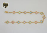 (1-0130) Gold Laminate - 9.5mm Multicolor Link Anklet - 10" - BGF