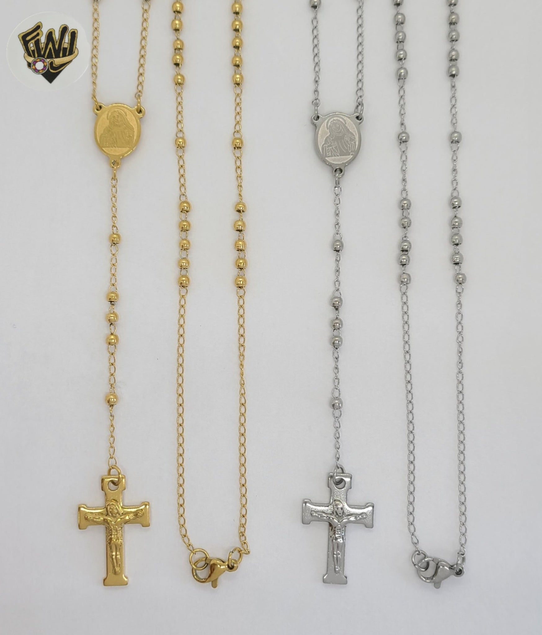 14K Solid Yellow Gold Rosary Necklace Crucifix Men's/women's 3mm