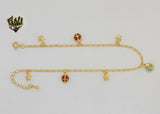 (1-0174) Gold Laminate - 2mm Figaro Link Charms Anklet - 9.5" - BGO