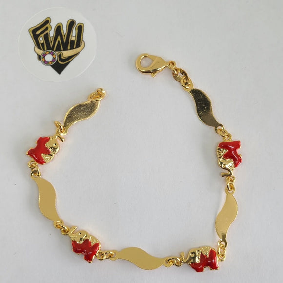 (1-0535) Gold Laminate Bracelet -7mm Alternative Bracelet w/ Elephants- 7''-BGO - Fantasy World Jewelry