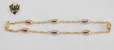 (1-0061) Gold Laminate - 2mm Three Tone Beaded Anklet - 10" - BGO - Fantasy World Jewelry