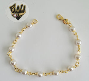 (1-0731-1) Gold Laminate -4mm Pearl Bracelet - 7" -BGF - Fantasy World Jewelry