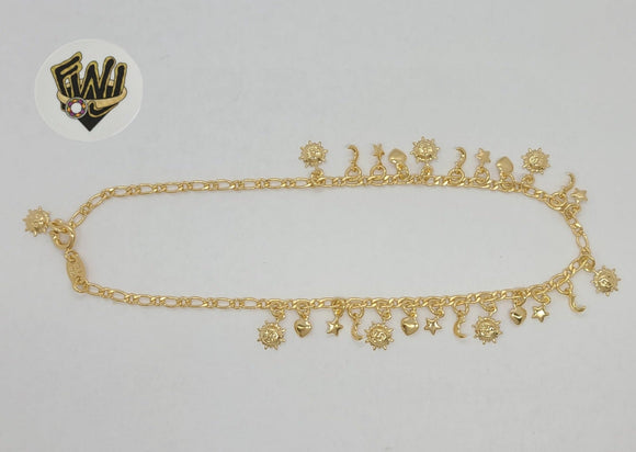 (1-0175) Gold Laminate - 2.5mm Figaro Link Charms Anklet - 10