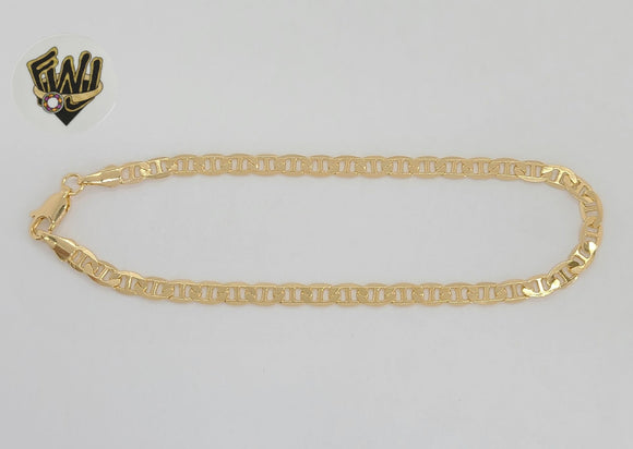 (1-0036) Laminado de oro - Tobillera con eslabones marineros planos de 4,5 mm - 10