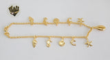 (1-0186) Gold Laminate - 2.5mm Rolo Link Anklet with Charms - 10" - BGO - Fantasy World Jewelry