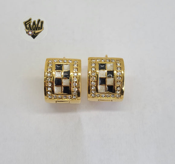 (1-2673-1) Gold Laminate - White and Black Square Hoops - BGO - Fantasy World Jewelry