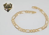 (1-0406) Gold Laminate - 5.5mm  D/C Figaro Bracelet - 7.5'' - BGF - Fantasy World Jewelry