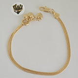 (1-0449) Gold Laminate -1mm Snake Bracelet w/Hearts-7''-BGF - Fantasy World Jewelry