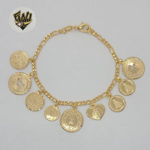 (1-0901) Gold Laminate - 3mm Figaro Link Religious Bracelet - 7.1/4" - BGF