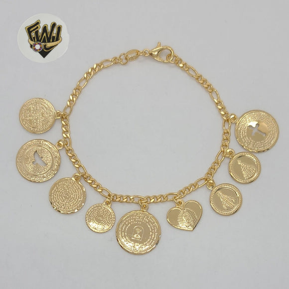 (1-0901) Gold Laminate - 3mm Figaro Link Religious Bracelet - 7.1/4