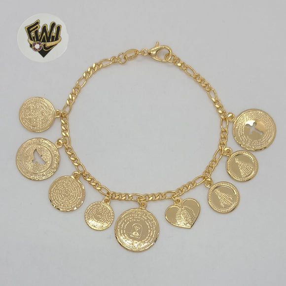 (1-0901) Laminado de oro - Pulsera religiosa con eslabones Figaro de 3 mm - 7,1/4