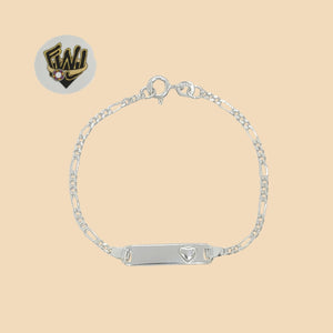 (2-0469) 925 Sterling Silver - 2mm Figaro Link Plate Kids Bracelet - 6"