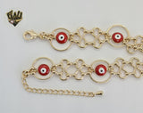(1-0674) Gold Laminate - 14mm Evil Eye Bracelet - 7" - BGO - Fantasy World Jewelry