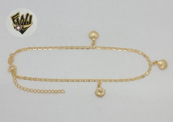 (1-0171) Gold Laminate - 2.5mm Flat Marine Link Charms Anklet - 10