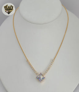 (1-6395) Laminado de oro - Collar cuadrado con eslabones de caja y circonitas - 16" - BGF