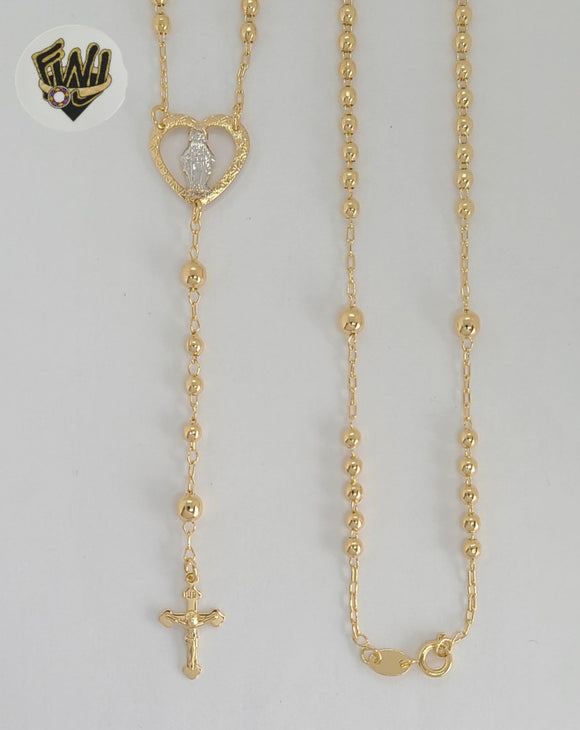 (1-3355) Laminado de oro - Collar del Rosario de la Virgen Milagrosa de 3 mm - 18