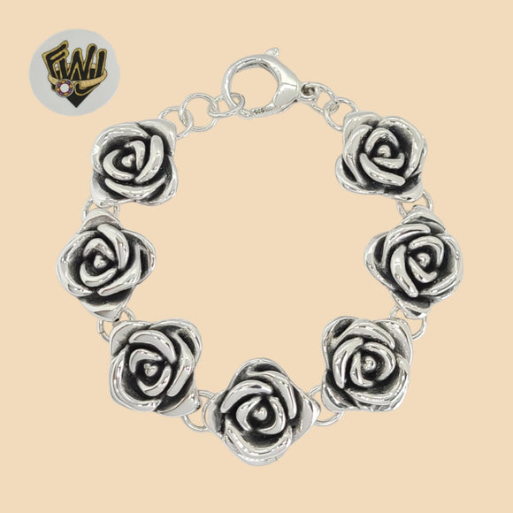 (2-0341) 925 Sterling Silver - 19mm Flower Link Bracelet.