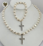 (4-7044) Stainless Steel - 7.5mm Pearls Set - 18". - Fantasy World Jewelry