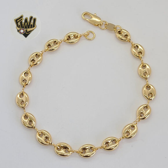 (1-0460) Gold Laminate - 6.5mm Puff Marine Bracelet - BGF - Fantasy World Jewelry