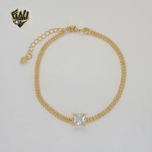 (1-0607) Gold Laminate - 3mm Beads Zircon Bracelet - 7" - BGF