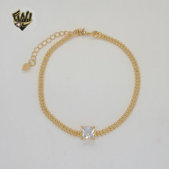 (1-0607) Gold Laminate - 3mm Beads Zircon Bracelet - 7