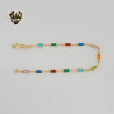 (1-0642) Laminado de oro - Pulsera de eslabones rectangulares multicolores de 3 mm - 7,5" - BGF