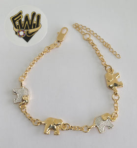 (1-0588) Gold Laminate Bracelet-3mm Rolo Link Bracelet w/Elephants-7''-BGF - Fantasy World Jewelry