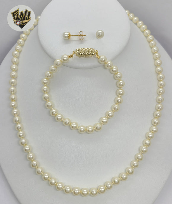 (MSET-18) Gold Laminate - Mallorca Pearls Set - Fantasy World Jewelry