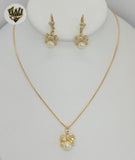 (1-6062) Gold Laminate - Box Link Bow and Pearls Set - BGF