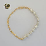 (1-0756) Gold Laminate - 3mm Figaro Pearls Bracelet - BGF
