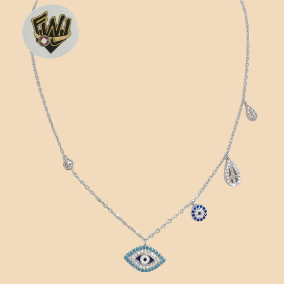 (2-66090) 925 Sterling Silver - 1mm Evil Eye Charms Necklace - 16