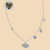 (2-66090) 925 Sterling Silver - 1mm Evil Eye Charms Necklace - 16" - Fantasy World Jewelry