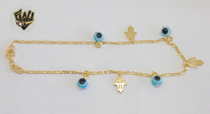 (1-0261) Gold Laminate - 2mm Figaro Anklet w/Charms - 10" - BGO - Fantasy World Jewelry